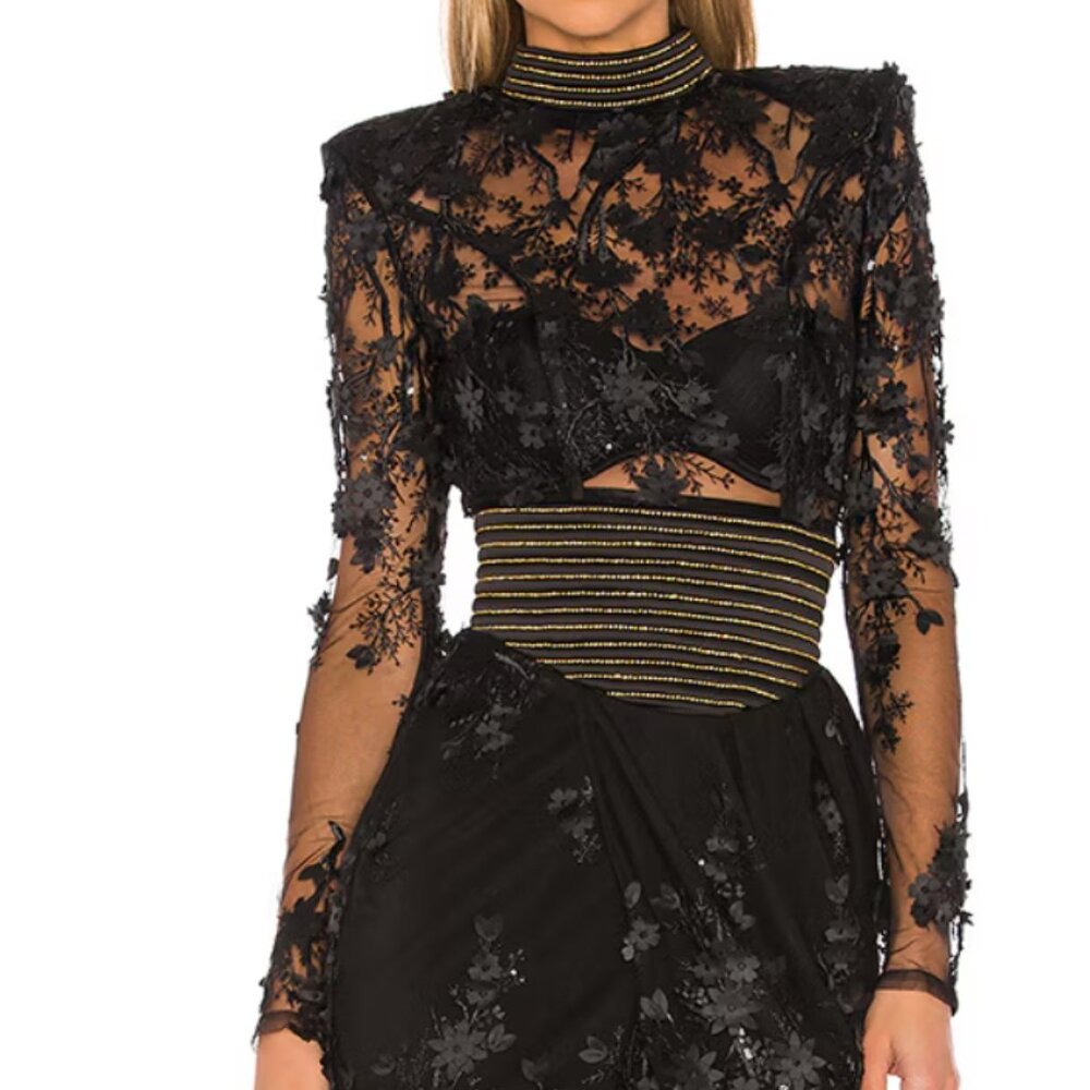 Zhivago Black and Gold Lace Mini Dress